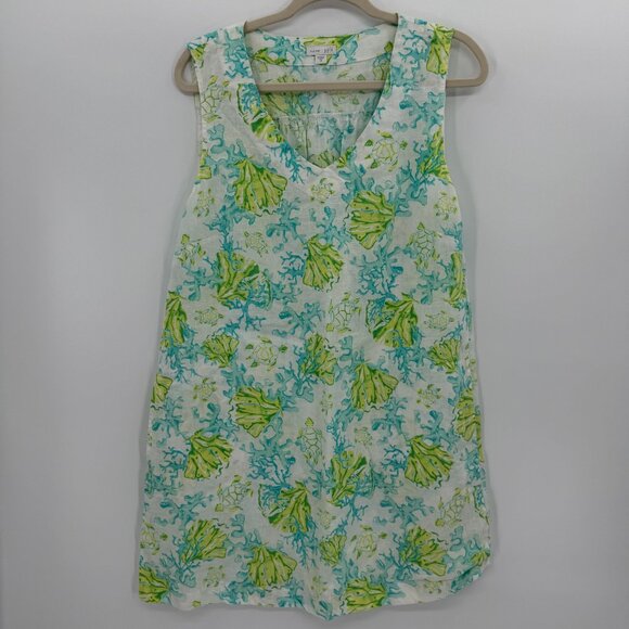 J.Jill Love Linen Shift Dress Womens Small Sleeveless V-Neck Turtle Seashell - Picture 8 of 11